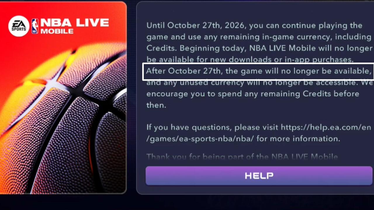 NBA LIVE MOBILE IS SHUTTING DOWN IN OCTOBER PERMANENTLY
