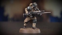 Los autores de Warhammer 40,000 publicaron una guía en video sobre cómo pintar una miniatura de Krieg en los colores de la Legión de Acero