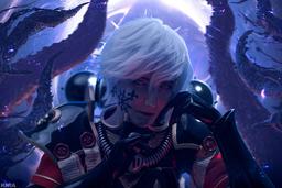 Cosplayer se presenta como Fenix Flam de Warhammer 40,000 - una Hermana de Batalla que se unió al Caos