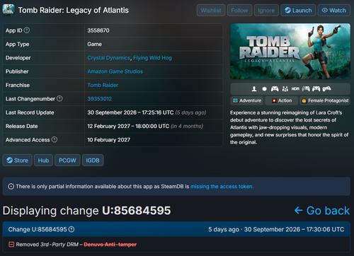 Похоже, авторы Tomb Raider: Legacy of Atlantis отказались от Denuvo